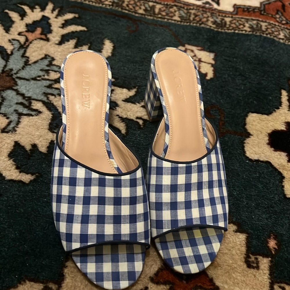 Jcrew H7338 gingham 7.5 mules